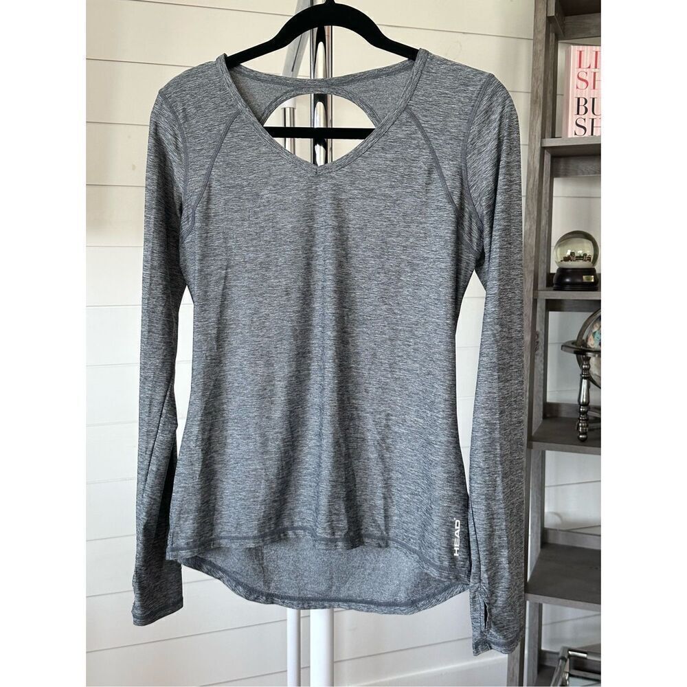 Head Women’s V-Neck Cutout Back Long Sleeve Athletic Shirt hi-low waist sz small